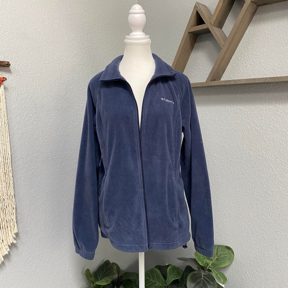 COLUMBIA NAVY BLUE SOFT FLEECE JACKET SPORTY AESTHETICS CASUAL LOUNGE COZY